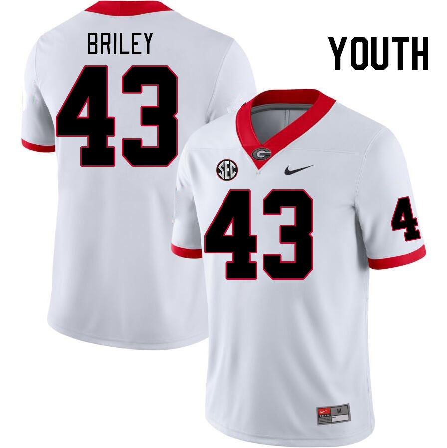 Youth #43 Marek Briley Georgia Bulldogs College Football Jerseys Stitched-White